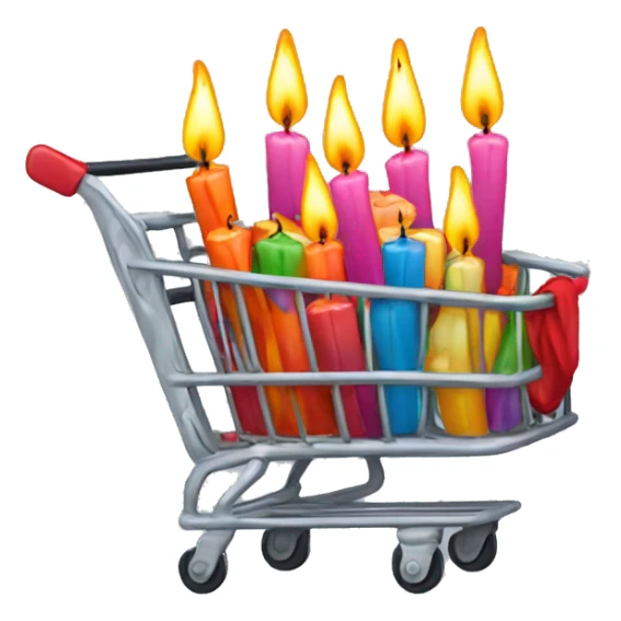 Sad abandoned shopping cart with candles tshirts, decorations sticker