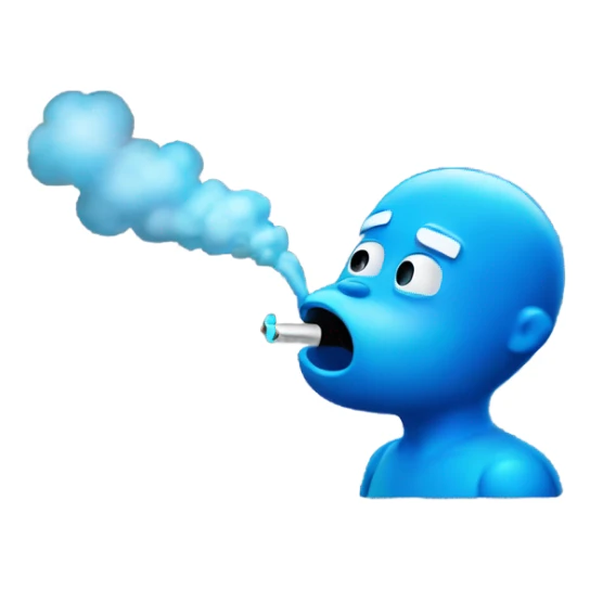 Blue emoji guy inhaling blue gas sticker