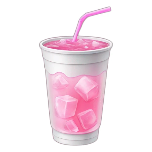 pink drink with ice cubes in a white plastic cup sticker