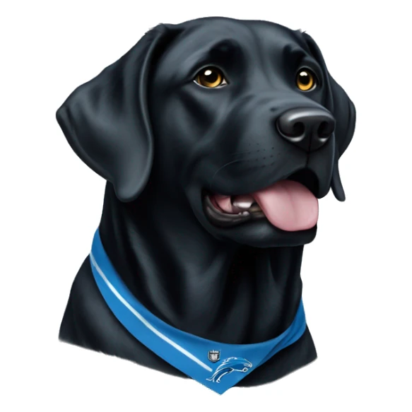 Large Black Lab dog in a Detroit Lions bandana  sticker