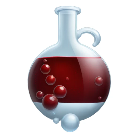 A chemical flask with blood inside and bubbles sticker
