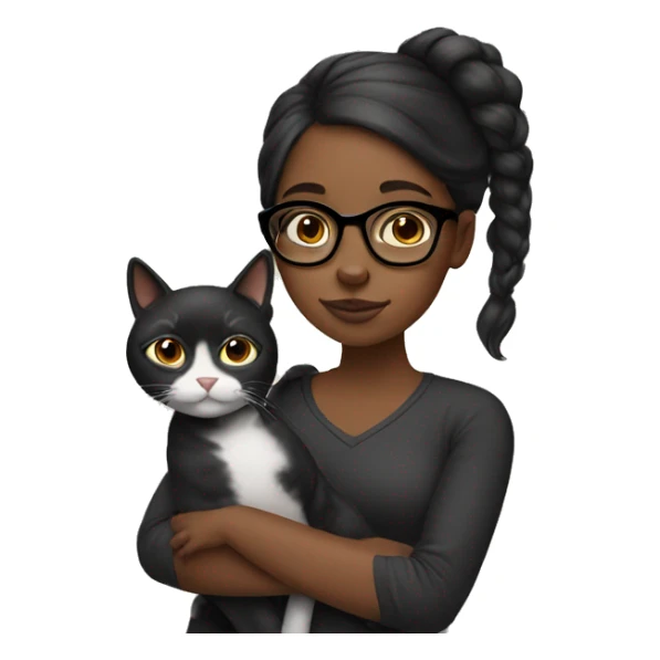 Black girl wears glasses holding a cat on her shoulder  sticker