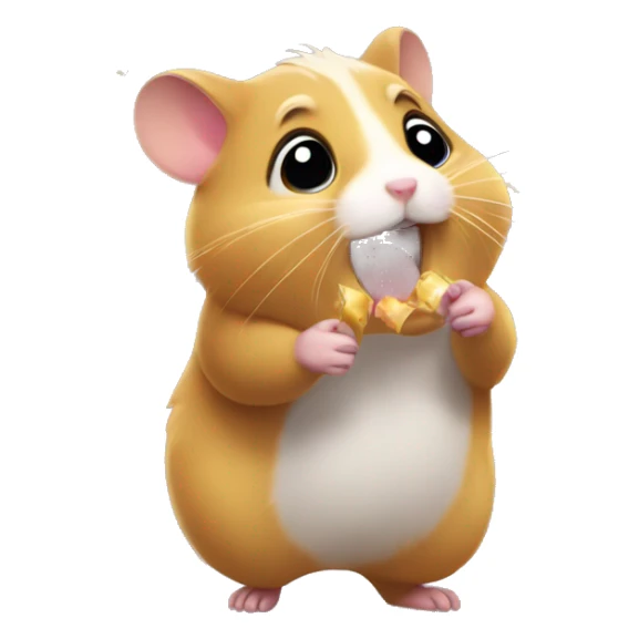 A hamster holding confetti and and acting like hurry! sticker