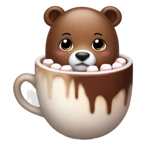 Baby bear ina. Cup of hot chocolate with marshmallows on its head  sticker