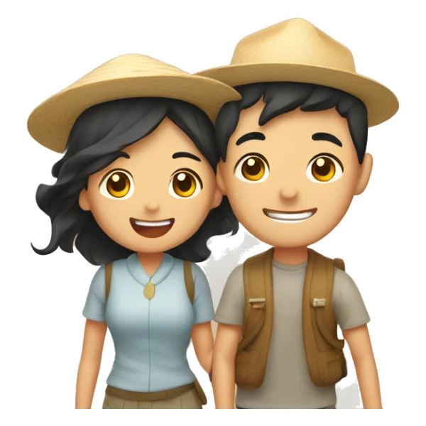 Cute Asian couple excitedly traveling  sticker