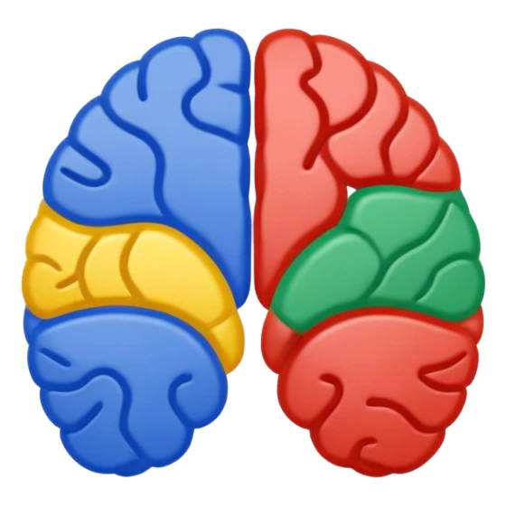 Google logo reimagined as a brain, using Google brand colors, no text sticker