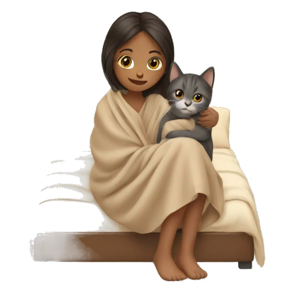 girl petting cat in beige blanket sticker