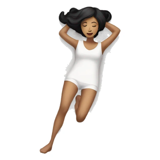 a white woman with black hair lying on her back on the floor looking up sticker