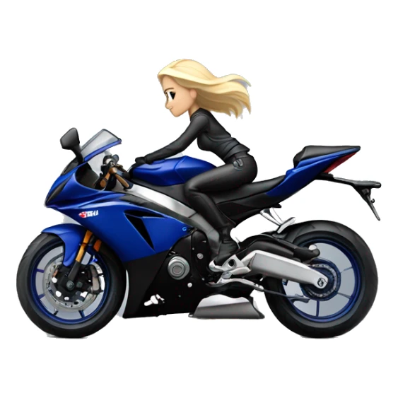 Blonde girl on a dark blue and silver Yamaha R6 side view sticker