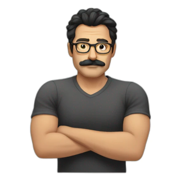 man middleage moustache blackhair strong glasses sticker