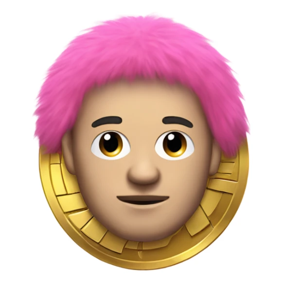 Man with gold, wearing a pink fur coat, and a Bitcoin coin as his head. sticker