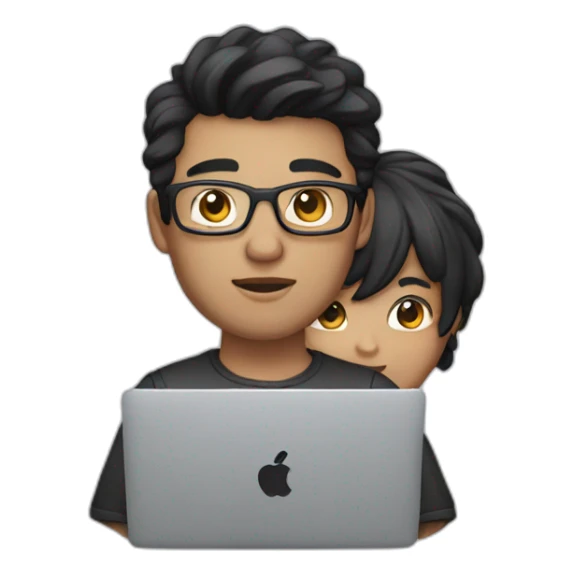 developer with macbook in front, light skin tone and black hair styled sticker