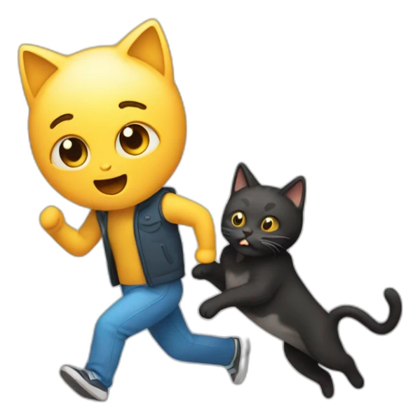 A Person running holding a stinky cat  sticker