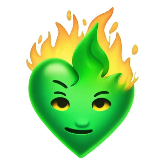 Green heart that is burning green fire sticker