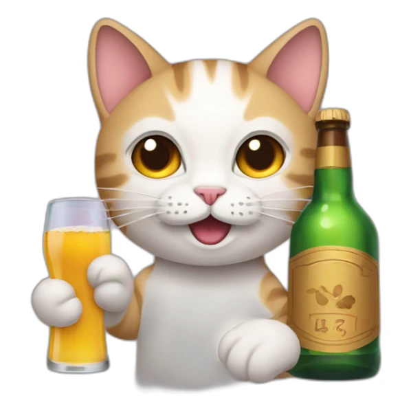 Cat holding a bottle of alcohol sticker