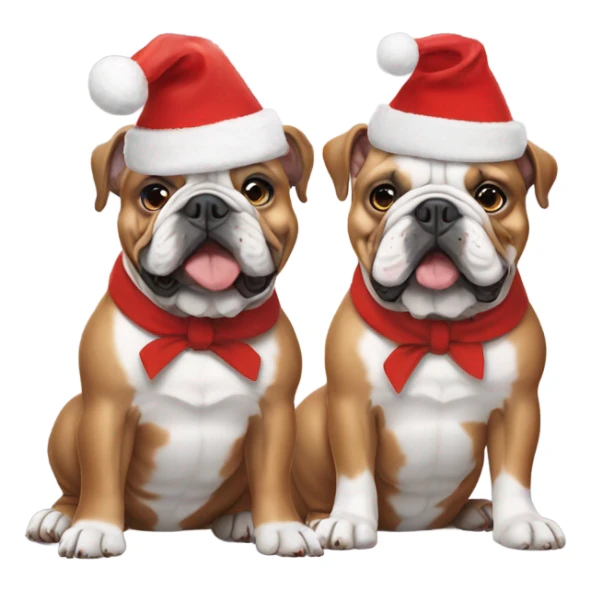 Two bulldogs wearing Christmas hats  sticker