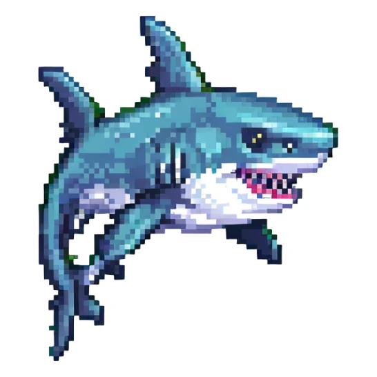 pixel art shark with a black tophat, side view sticker
