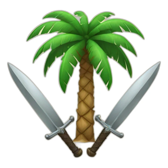palm tree in middle with two swords partale to each other move up sticker