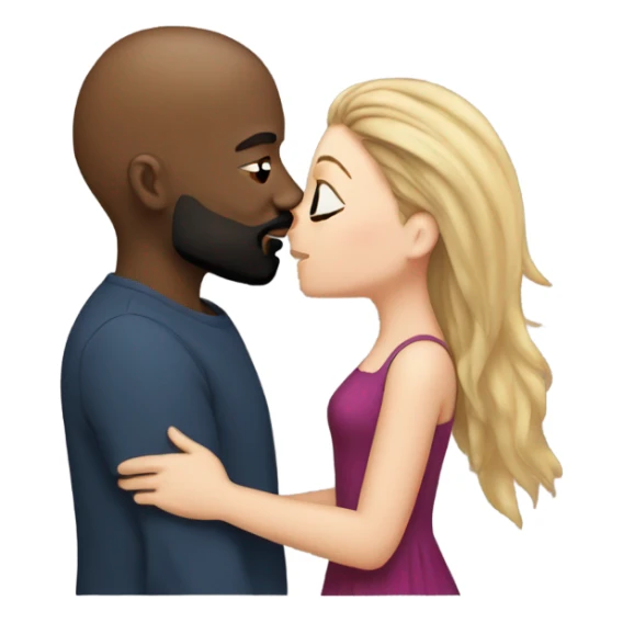 White girl brunette kissing black bald man with beard sticker