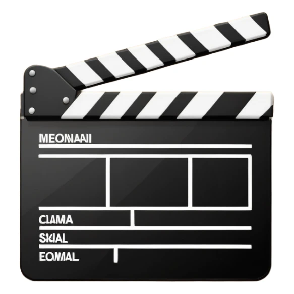 Ultra simplified movie clapper with black and white colors, two simple rectangles with a diagonal line, minimal design sticker