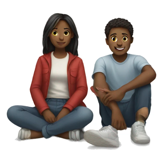 girl and boy Sitting on the floor sticker