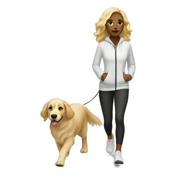 Woman wearing athleisure walking white golden retriever sticker