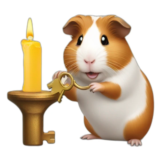 Guinea pig pouring candle through a key hole sticker