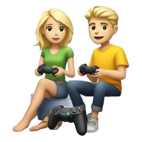 Blonde Girl and Blonde Boy playing PlayStation  sticker
