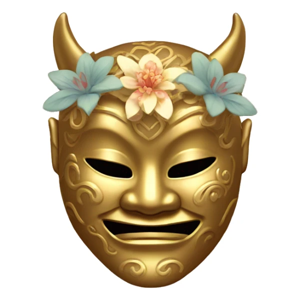 Golden feminine oni mask with floral pattern on it  sticker