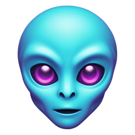 futuristic glowing pixel game alien emoji face, purple and cyan neon light, dark background sticker