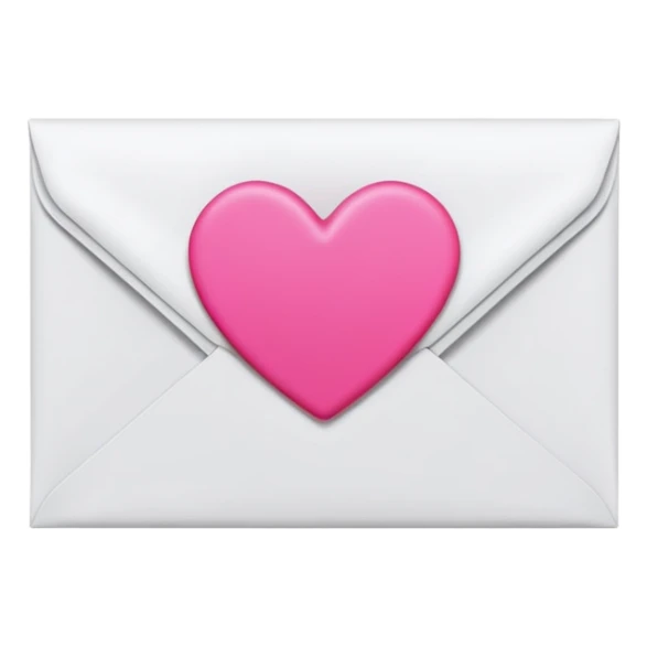 A 3D render of a white letter envelope with a vibrant pink heart sticker, clean background sticker