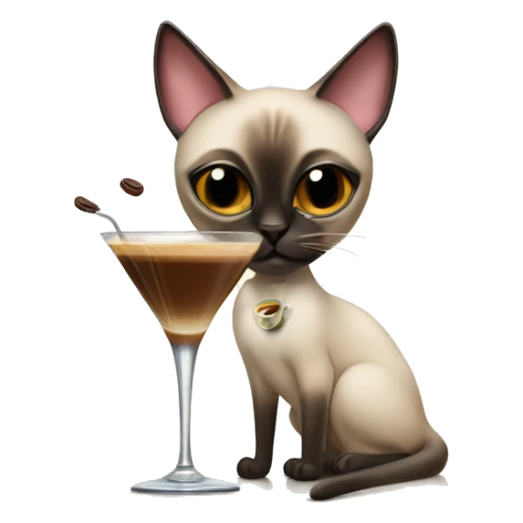 Siamese cat drinking espresso martini in a martini glass sticker