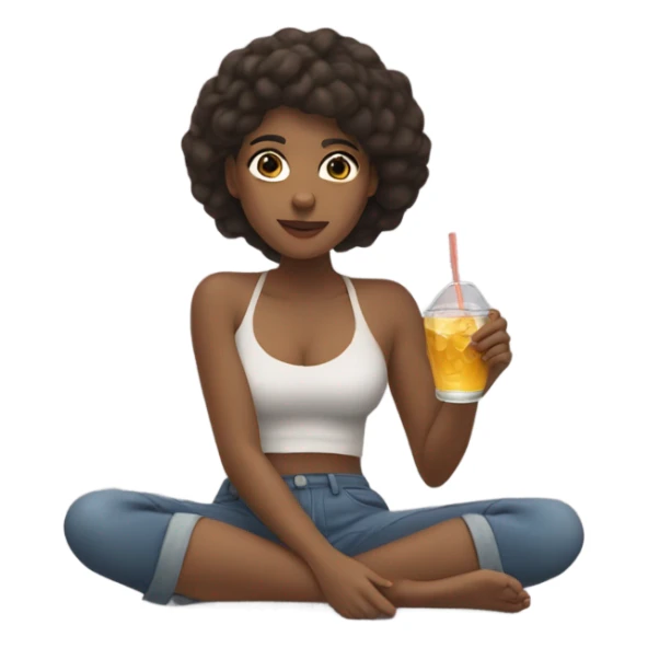 Brown woman laying on floor, holding a drink in hand ￼ sticker