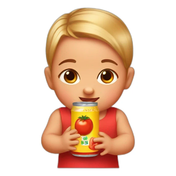 baby with canned tomato juice in her hands sticker