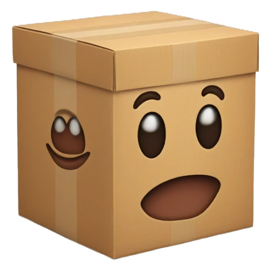 cardboard box with muscles arms sticker
