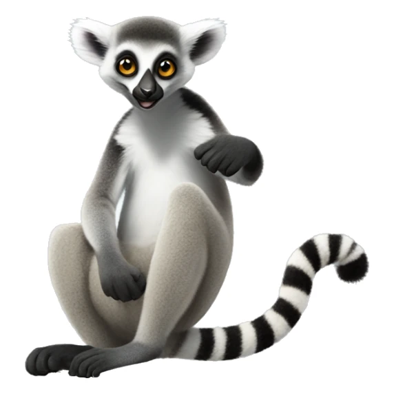 A smart lemur sits sideways, looks at us, shows a thumbs up on its upper paw and smiles sticker
