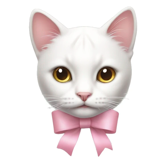 White kitty with pastel pink ribbon on head sticker