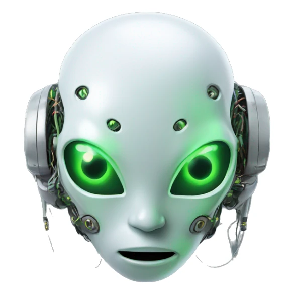 Round Alien cyborg head with glowing wires and green eyes  sticker