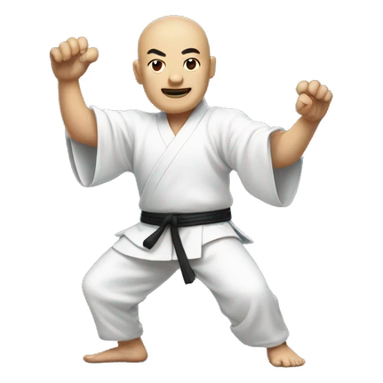 Kung Fu master stands with legs closed, Chinese greeting sticker