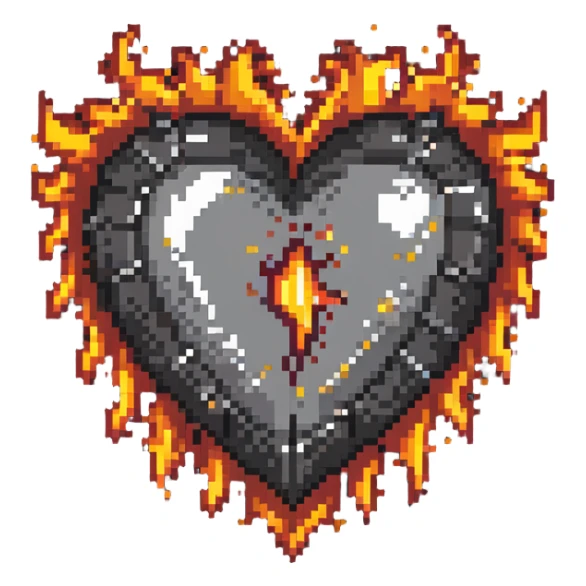 Passionate heart with flames and sparkles sticker