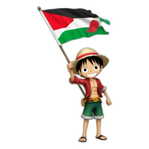 Luffy held onto his hand flag just Palestine sticker