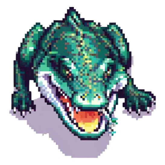 pixel art crocodile, side view, open mouth, retro game style sticker