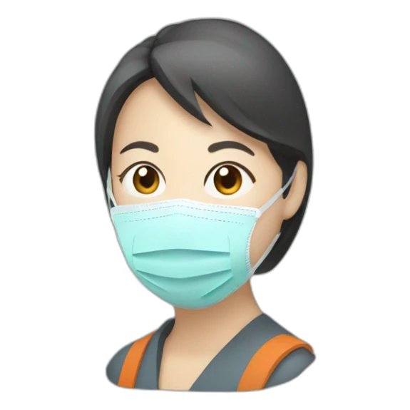Asian woman wearing FFP3 Respirator sticker