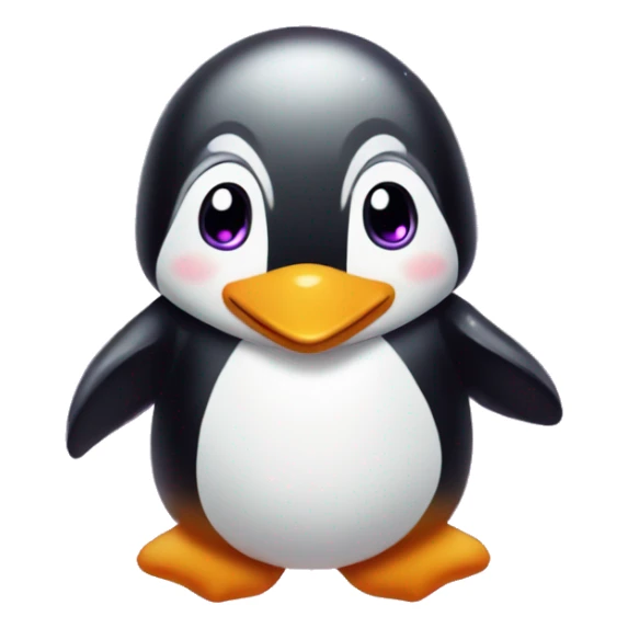 "A cute penguin with purple heart-shaped sparkles floating around it in a circular motion, creating a playful and magical atmosphere." sticker