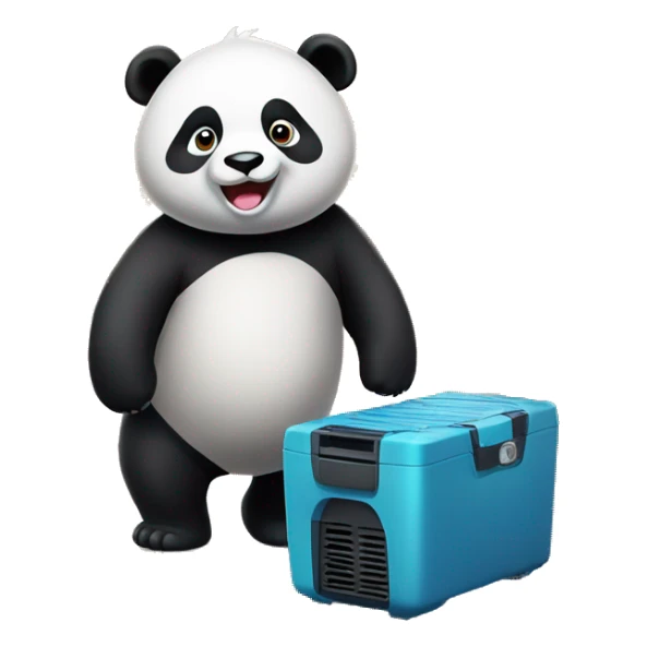 Cute panda standing in india while having air from a cooler in a crowded village of india sticker