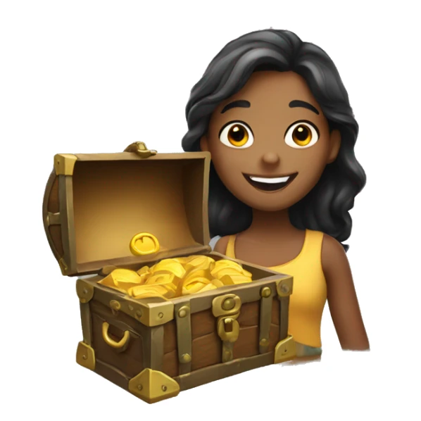 smiling girl with treasure chest sticker