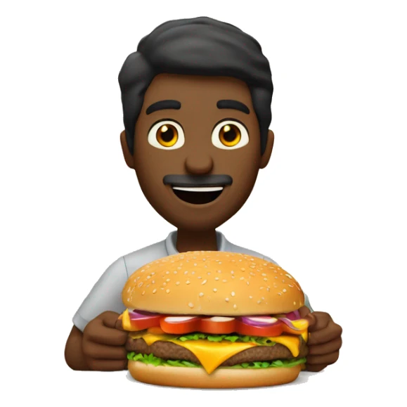 Show a man eating a big mac and add the label "Palkin' Burger - Just the right amount of spice!" sticker