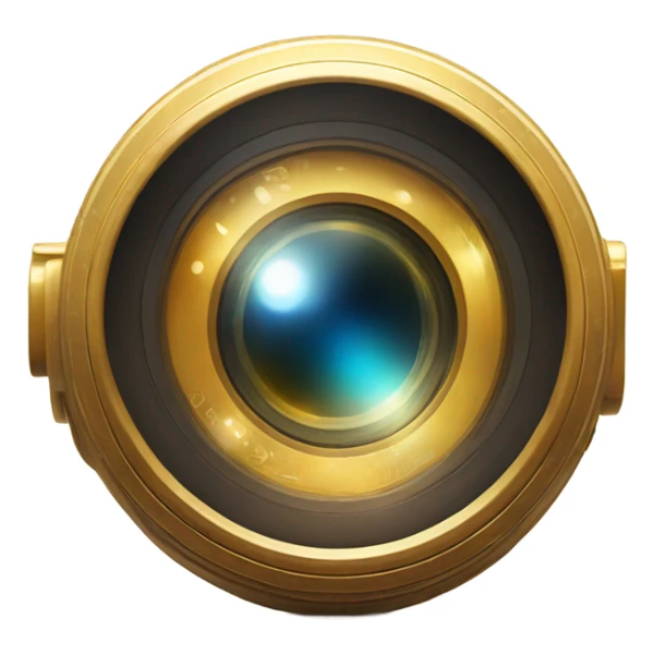 A golden camera lens with intricate engravings and a glowing effect, symbolizing two years of active engagement in the news channel. sticker