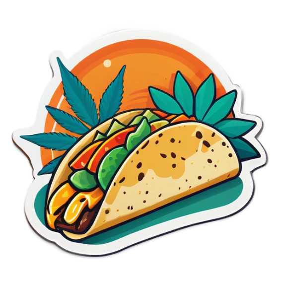 Cannabis leaf with tacos and orange cats sticker