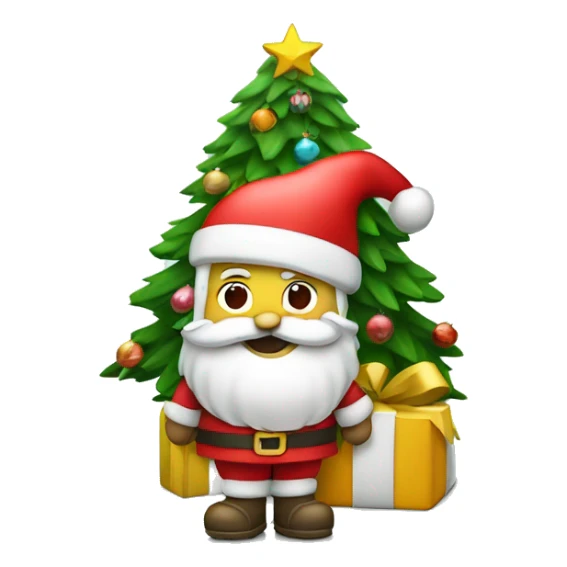 Santa next to a Christmas tree with presents sticker